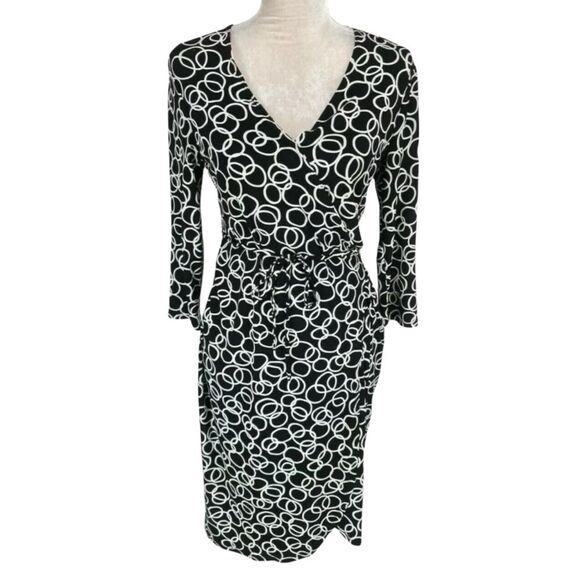 Dresses & Skirts - Faith, Love, Passion Black White  Pattern Faux Wrap Dress Size Extra small